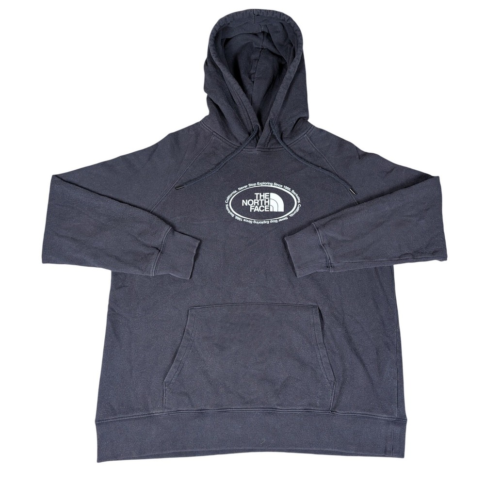 The North Face Hoodie Womens Large Navy Blue Graphic Logo Pullover Excellent